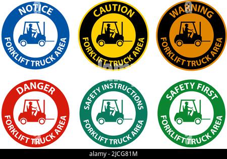 Warning Forklift Truck area Hazard & Warning Label Stock Vector