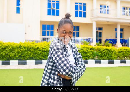 overexcited lady smiling outdoor Stock Photo