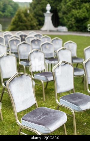 Rows of chairs at a wedding ceremony. Stock Photo