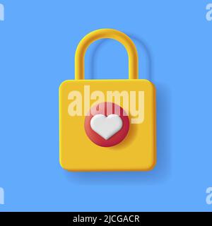 3d icon of padlock with heart shaped keyhole. Vector illustration Stock Vector