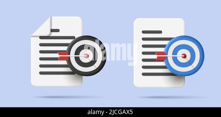 Set of 3d icons of file document with target and arrow. Vector illustration Stock Vector