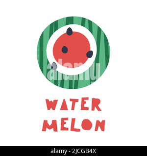 Hand drawing abstract watermelon and lettering Watermelon. Print for the design of a t-shirt, poster, sticker, etc. Vector illustration isolated on a Stock Vector