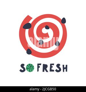Hand drawn abstract watermelon and lettering So fresh. Cute print for t-shirt design, poster, sticker, etc. Vector illustration Stock Vector