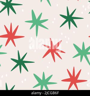 Abstract vector seamless pattern. Green and red repeating elements for print and design. Stock Vector