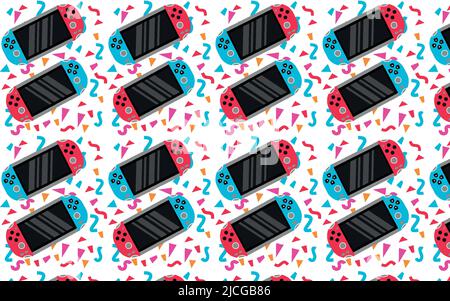 Mobile video console. Portable, creative video game console. Seamless pattern Stock Vector