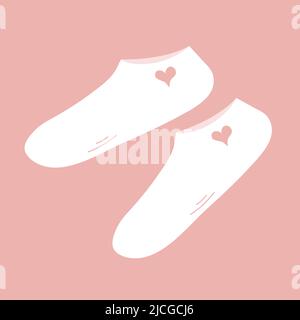 A pair of warm winter socks. White clothes. Sock for woman. Beauty and fashion. Vector cartoon illustration isolated on pink background Stock Vector