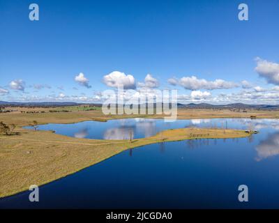 Aerial View at Rangers Valley Dam which is situated near Glen Innes, NSW, Australia, one of the largest privately own Dams in the southern hemisphere Stock Photo