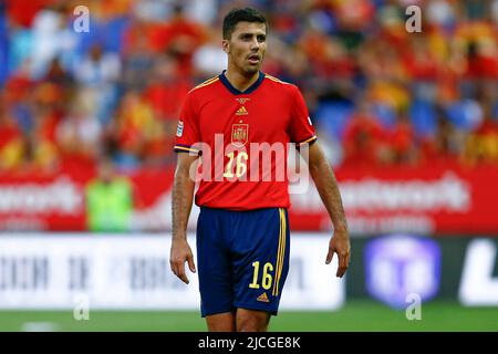 Rodrigo Hernandez Rodri of Spain  during the UEFA Nations League match between Spain and Czech Republic played at La Rosaleda Stadium on June 12, 2022 in Malaga, Spain. (Photo by Antonio Pozo / PRESSINPHOTO) Stock Photo