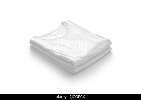 Blank white folded square t-shirt mockup stack, side view Stock Photo