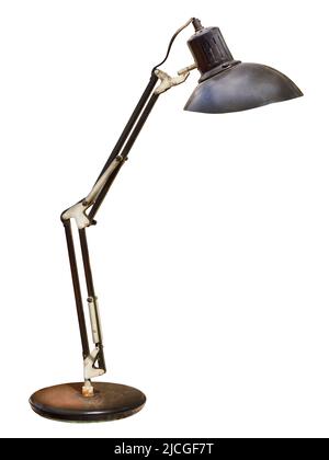 Vintage rusty desk lamp with flexible arms isolated on a white background Stock Photo