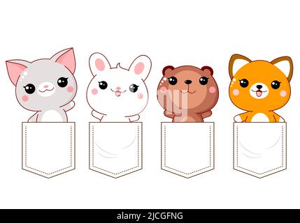 Cute beavers kawaii cartoon characters icons set. Adorable, happy and funny  animal in different poses, emotions isolated sticker, patch. Anime baby  Stock Vector Image & Art - Alamy
