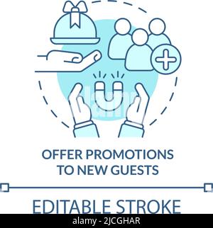 Offer promotions to new guests turquoise concept icon Stock Vector