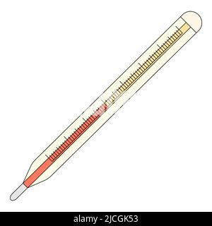 Vector illustration of thermometer in cartoon style. High body temperature. Picture isolated on white background Stock Vector