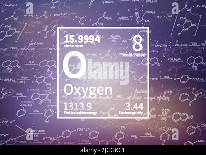 Oxygen chemical element with first ionization energy, atomic mass and electronegativity values on scientific background Stock Vector