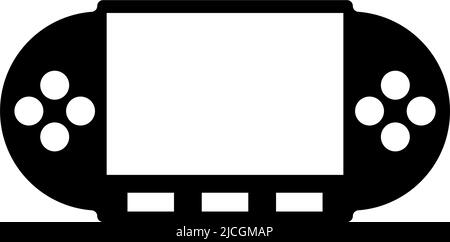 Handheld Game Console, Portable Home Video Game. Flat Vector Icon illustration. Simple black symbol on white background. Game Console, Video Game sign Stock Vector
