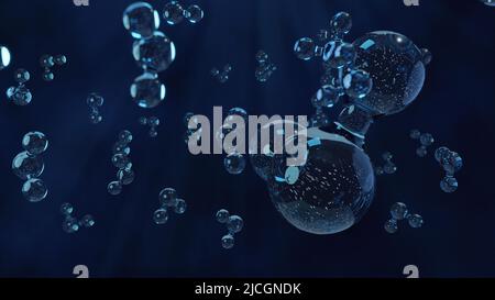 Water Molecules on Blue Background. Macro Wallpaper with Copy-Space Stock Photo