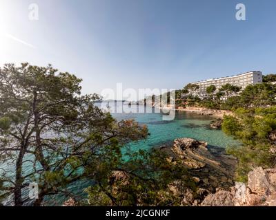 Cala Fornells and Platja Palmira beach in Peguera, Mediterranean Sea, Balearic Islands, Spain, Europe Stock Photo