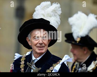 Former Prime Minister Sir Tony Blair during the annual Order of the Garter Service at St George's Chapel, Windsor Castle. Picture date: Monday June 13, 2022.