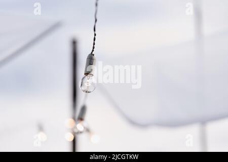 Light bulb decor in an outdoor party Stock Photo