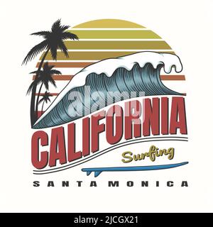 California waves surfing retro vector illustration Stock Vector