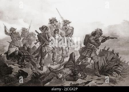 Soldiers from the 8th Bersaglieri Regiment fighting at the Battle of Magenta, 4 June 1859 during the Second Italian War of Independence.  From L'Univers Illustre, published Paris, 1859 Stock Photo