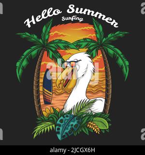 Pelican summer vacation on the beach vector illustration Stock Vector