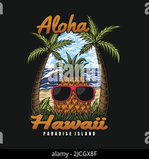 Aloha hawaii pineapple eyeglasses vector illustration Stock Vector