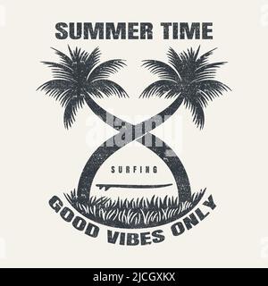 Grunge texture coconut tree silhouette crossed vector illustration Stock Vector