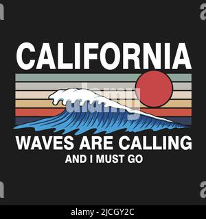 California waves are calling retro vector illustration Stock Vector