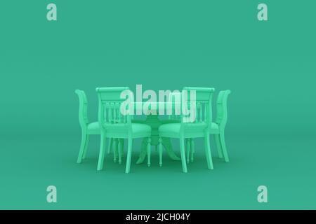 Light green dining table and dining chairs, 3D rendering. Stock Photo