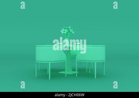 Light green dining table and dining chairs, 3D rendering. Stock Photo