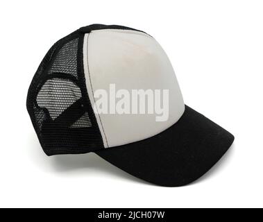 Black and white baseball cap cut out isolated on white background Stock Photo