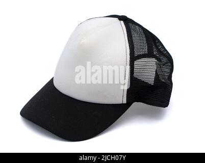 Black and white baseball cap cut out isolated on white background Stock Photo