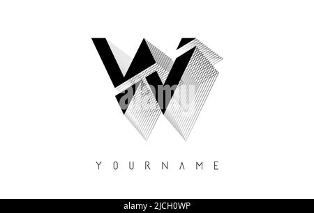 Black Wireframe W Letter Logo Design. Creative vector illustration with wired, mirrored outline frame. Stock Vector