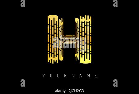 Golden H letter logo concept. Creative Minimal Monochrome Monogram emblem design template with lines and finger print pattern. Stock Vector
