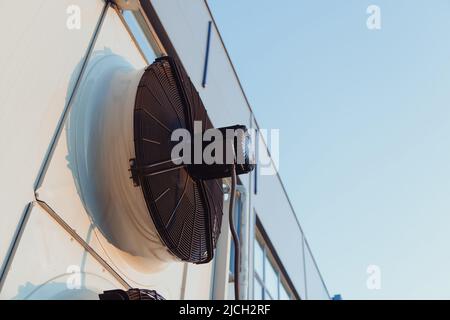 Outdoor unit of an industrial air conditioning system or refrigeration machine, close-up fan Stock Photo