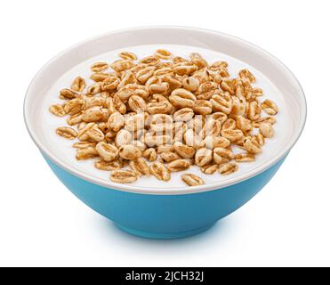 Puffed wheat cereal isolated on white background, honey air rice Stock Photo