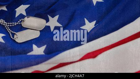 Military dog tags over american flag background with copy space Stock ...