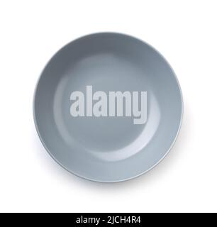 Top view of empty grey ceramic dish isolated on white Stock Photo