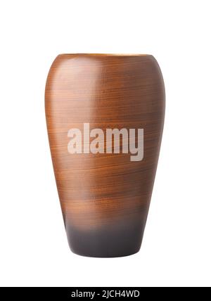Front view of empty brown glazed ceramic vase isolated on white Stock Photo