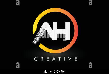 AH Brush Letter Logo Design with Black Circle. Creative Brushed Letters ...