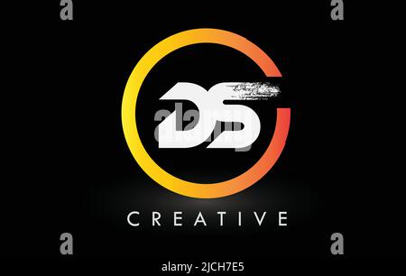 White DS Brush Letter Logo Design with Black Circle. Creative Brushed ...
