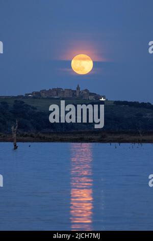 Last moon in the castle Portugal Stock Photo