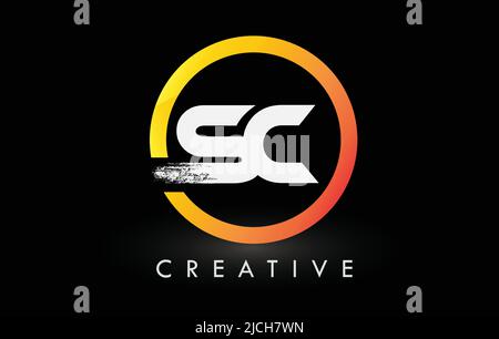 White SC Brush Letter Logo Design with Black Circle. Creative Brushed ...