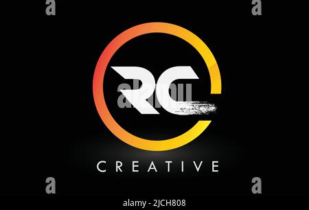 White RC Brush Letter Logo Design with Black Circle. Creative Brushed ...