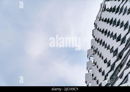 modern Aluminium composite material architecture gray color and Hexagon shape popup texture on exterior facade building. Stock Photo