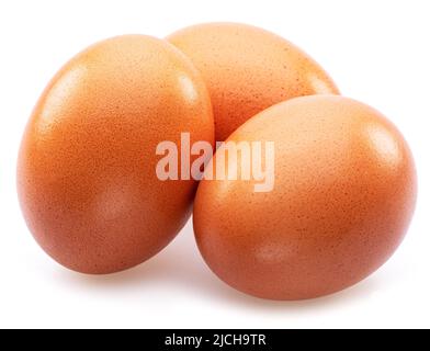 Brown chicken eggs isolated on white background. Stock Photo