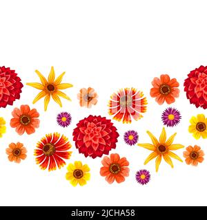 Seamless pattern with autumn flowers. Beautiful decorative bouquet of blooming plants. Natural illustration. Stock Vector