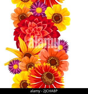 Seamless pattern with autumn flowers. Beautiful decorative bouquet of blooming plants. Natural illustration. Stock Vector