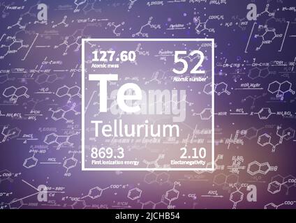 Tellurium chemical element with first ionization energy, atomic mass and electronegativity on scientific background Stock Vector